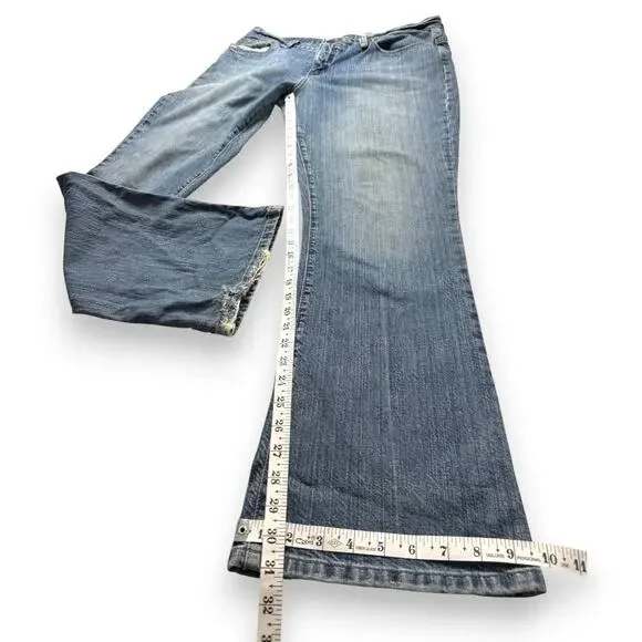 Cruel Girl Low Rise Bootcut Jeans Mid Wash Frayed Cuffs 13R Rodeo Fray - Picture 6 of 13